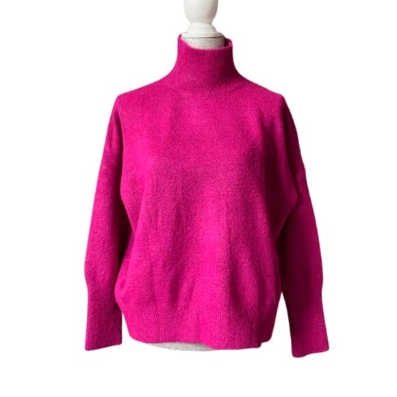 KNIT MIX Boxy Mock Turtleneck Sweater in Raspberry SIZE LARGE - Picture 6 of 14
